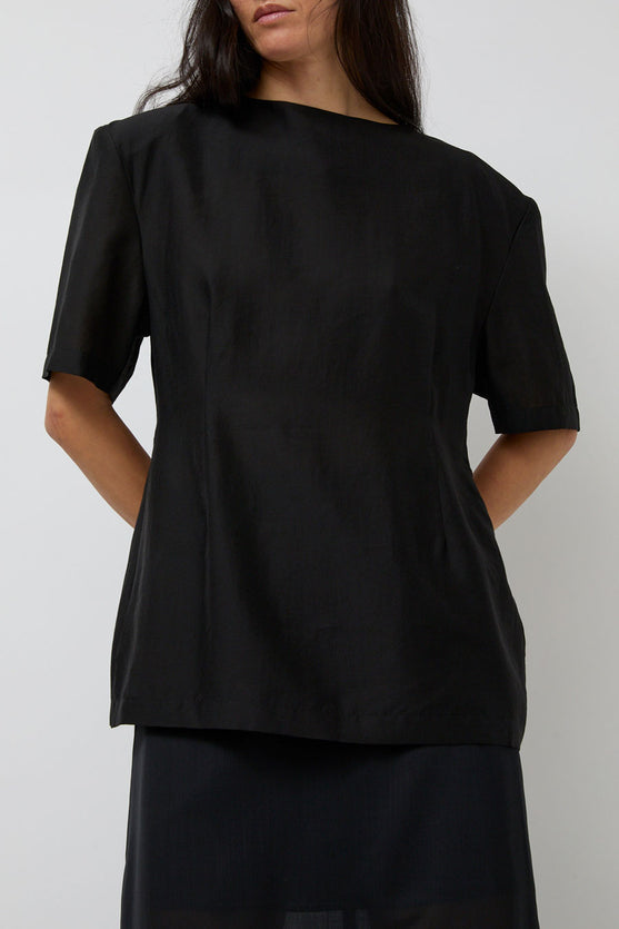 Amomento Silk Oversized Half Shirt in Black